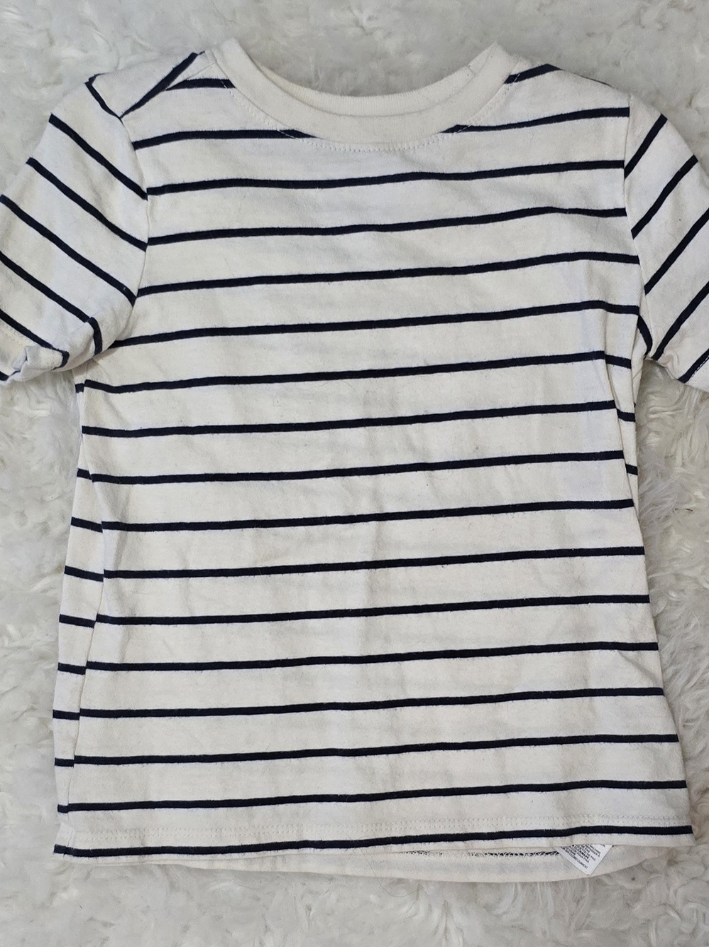 White Tee with Navy Stripes - Short Sleeve